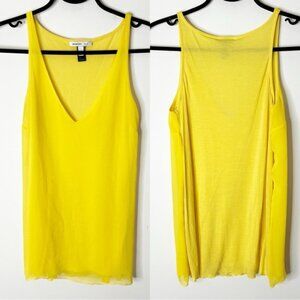 Mango Women's Tank Top Blouse Yellow V-neck Sheer front Size XS